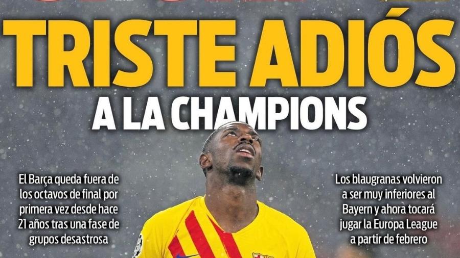 Capa do jornal Sport após eliminação do Barcelona na Liga dos Campeões - Reprodução/Sport