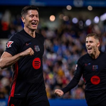 Lewandowski comemora vitória contra Leganés. Lewandowski comemora vitória contra Leganés.