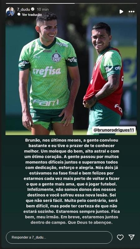 Dudu manda mensagem para Bruno Rodrigues após lesão