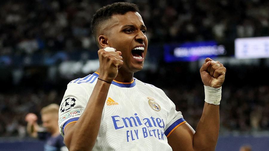 Rodrygo brilhou e marcou dois gols em dois minutos no jogo entre Real Madrid e Manchester City, pela Champions League - Carl Recine / Reuters