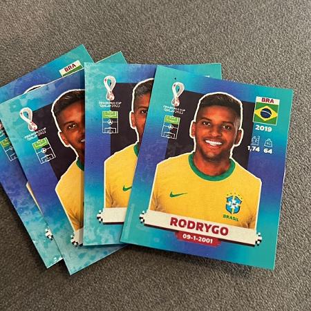 Rodrygo ganhou figurinhas próprias para o álbum da Copa do Mundo após promessa da repórter Tati Mantovani - Divulgação/Tati Mantovani