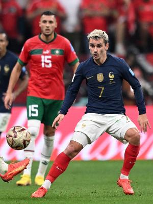 Griezmann, da França, na partida contra Marrocos na semifinal da Copa do Mundo - Kirill KUDRYAVTSEV / AFP - Kirill KUDRYAVTSEV / AFP