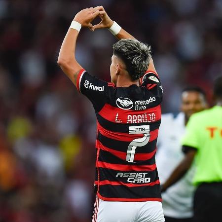 Luiz Araújo comemora gol marcado pelo Flamengo contra o Grêmio pelo Brasileirão
