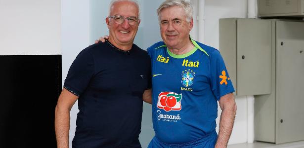 O ex e o atual: Dorival se encontra com Ancelotti e deseja sorte ao técnico