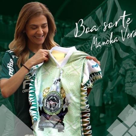 Leila Pereira segura camisa da Mancha Verde e deseja sorte antes de desfile no Carnaval - Reprodução/Instagram