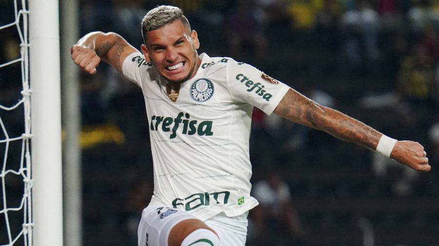 Rafael Navarro comemora gol marcado pelo Palmeiras na partida contra o Deportivo Táchira, válido pela fase de grupos da Libertadores - Manaure Quintero/Reuters
