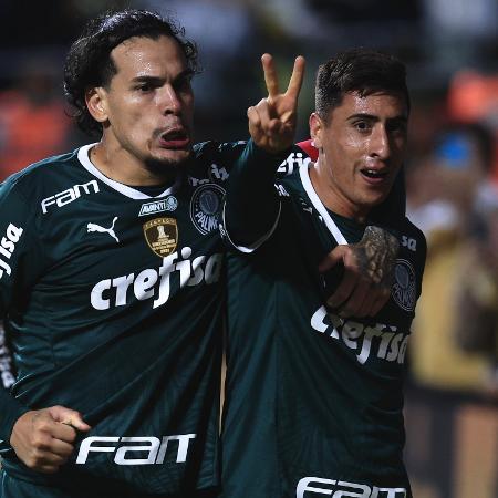 Merentiel celebra gol marcado pelo Palmeiras no jogo contra o Santos, válido pelo Campeonato Brasileiro - Ettore Chiereguini/AGIF