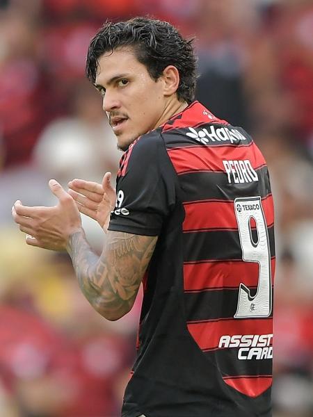 Pedro reage durante jogo entre Flamengo e Grêmio pelo Brasileirão