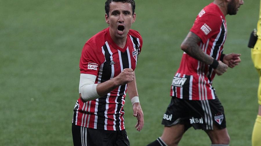 Pablo comemora gol do São Paulo contra o Palmeiras, no Allianz Parque - Rubens Chiri / saopaulofc.net