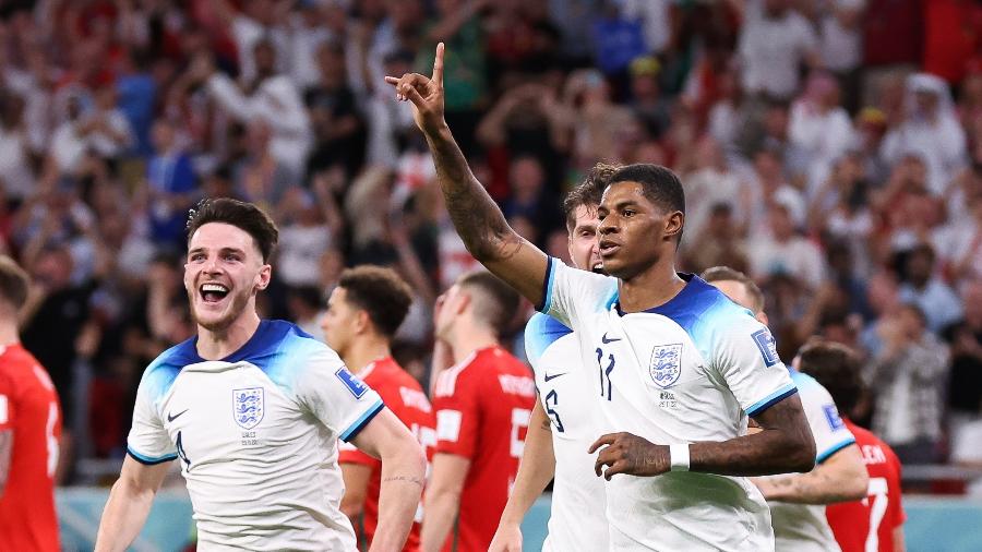 Rashford comemora gol da Inglaterra contra Gales na Copa do Qatar - Alex Livesey - Danehouse/Getty Images