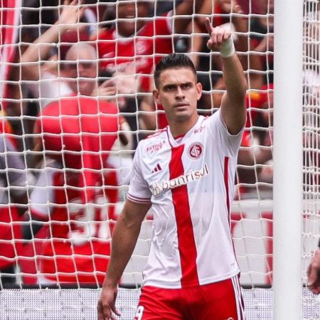Rafael Borré, do Inter, comemora após marcar contra o Juventude, pelo Gauchão - Maxi Franzoi/Agif