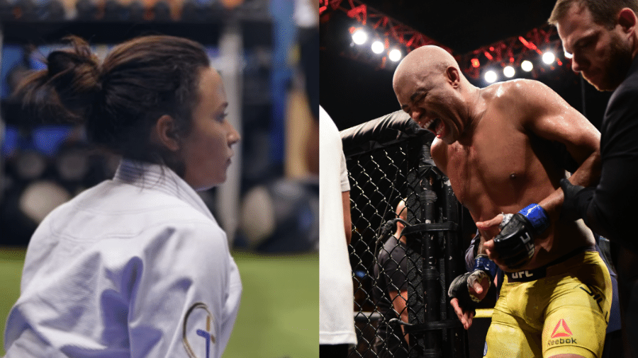 Montagem com fotos de Demi Lovato no jiu-jitsu, e Anderson Silva no UFC 237 - Leandro Bernardes Lopes/Ag. Fight