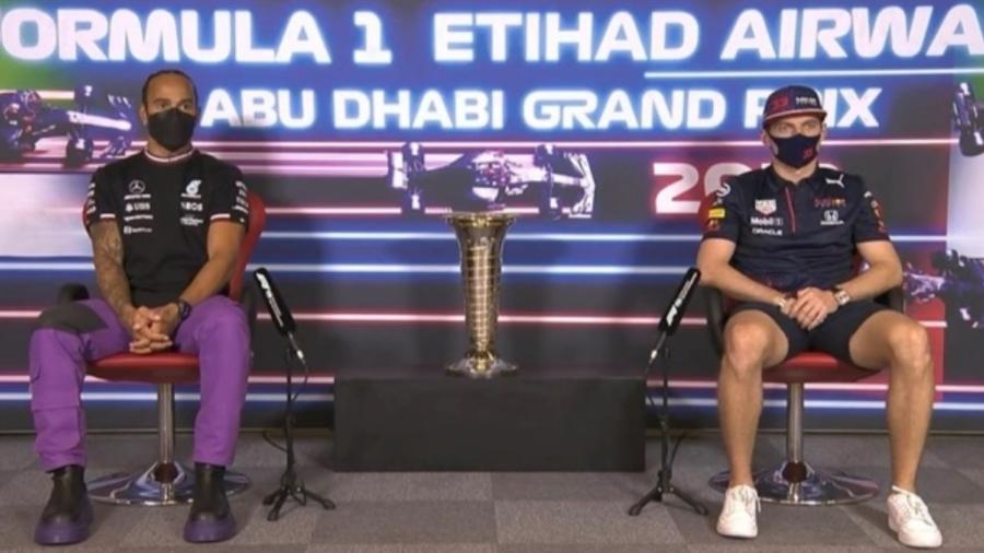 Lewis Hamilton e Max Verstappen na entrevista coletiva em Abu Dhabi - Reprodução