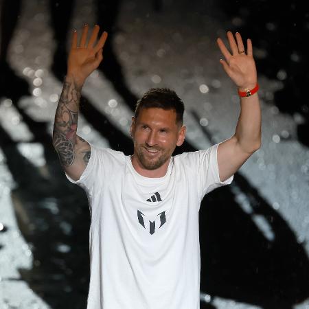 Messi durante apresentação no Inter Miami, dos Estados Unidos