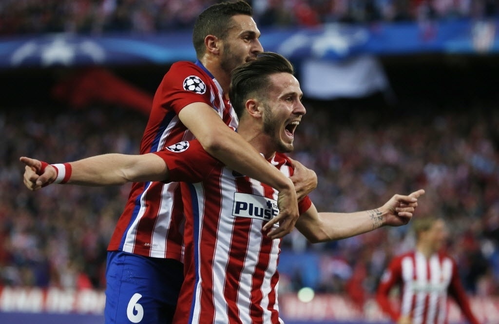 Saúl comemora para o Atlético de Madri após fazer o primeiro gol contra o Bayern de Munique na semifinal da Liga dos Campeões da Europa - Reuters / Sergio Perez Livepic