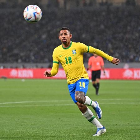 Gabriel Jesus, durante partida entre Brasil e Japão - Kenta Harada/Getty Images