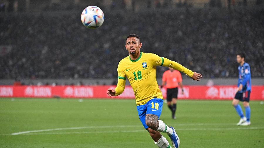 Gabriel Jesus, durante partida entre Brasil e Japão - Kenta Harada/Getty Images