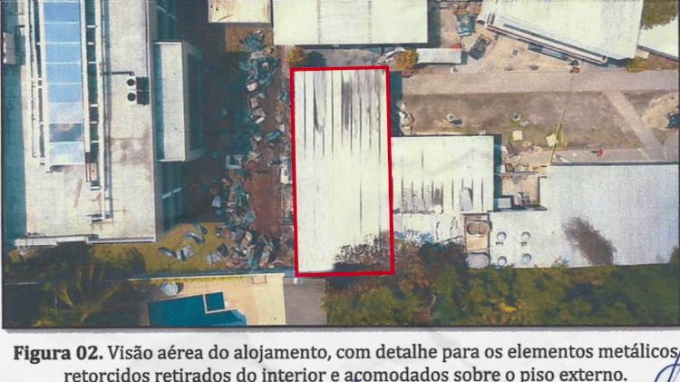 Visão aérea do alojamento do Flamengo onde aconteceu o incêndio