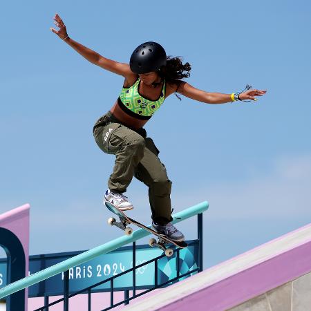 Rayssa Leal, durante classificatória do skate street feminino nas Olimpíadas de Paris 2024