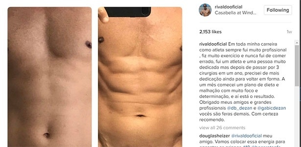 Rivaldo mostra tanquinho depois de um mês de dieta - Reprodução/Instagram