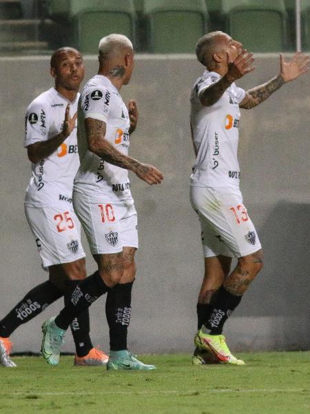 Guilherme Arana, do Atlético-MG, comemora seu gol contra o América-MG pela 4ª rodada da Copa Libertadores - Fernando Moreno/AGIF - Fernando Moreno/AGIF