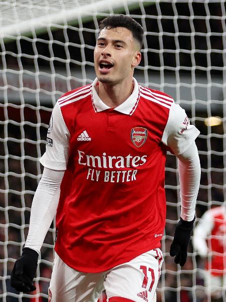 Martinelli, do Arsenal, comemora gol contra o Everton pelo Campeonato Inglês - Julian Finney/Getty Images