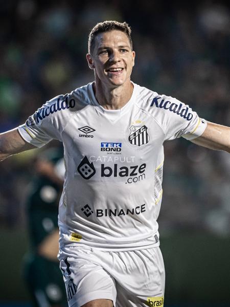 Julio Furch, do Santos, comemora gol marcado contra o Goiás pelo Campeonato Brasileiro