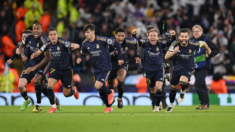 Jogadores do Real Madrid comemoram classificação à semifinal da Liga dos Campeões