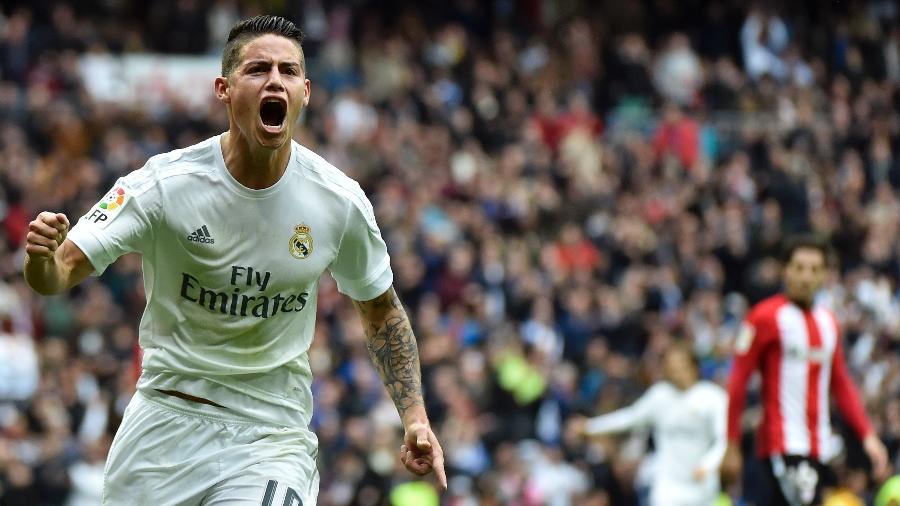 James Rodriguez comemora gol marcado pelo Real Madrid no Campeonato Espanhol - AFP / GERARD JULIEN