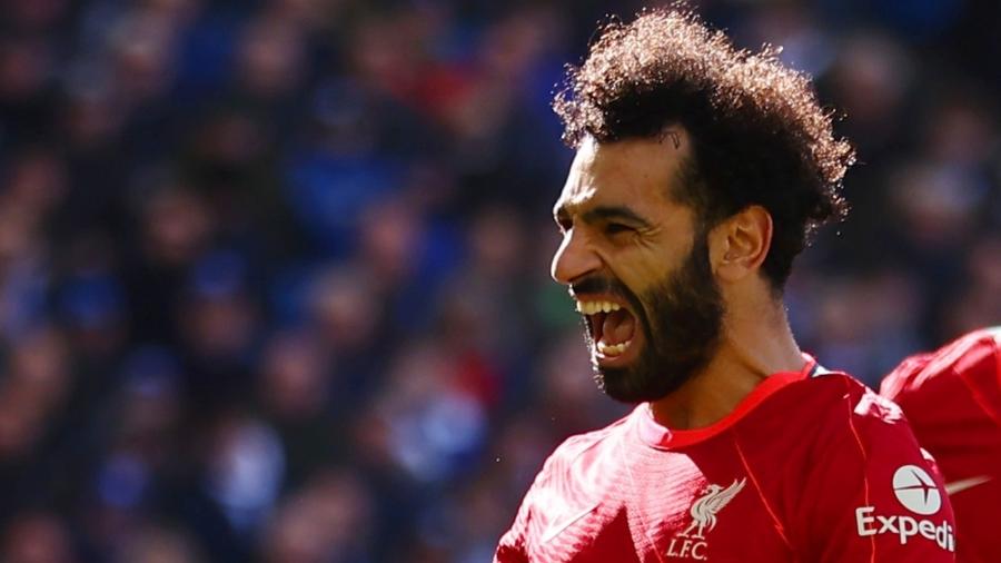Salah comemora o segundo gol do Liverpool sobre o Brighton - Reprodução/Twitter/@LFC