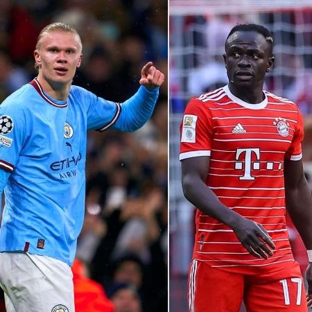 Haaland, do Manchester City, e Mané, do Bayern de Munique: adversários nas quartas da Liga dos Campeões - Pedro Salado e Roland Krivec/Getty Images