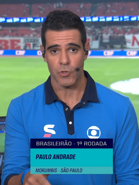 Paulo Andrade, novo narrador da Globo, em sua estreia em jogo do Brasileirão no sportv