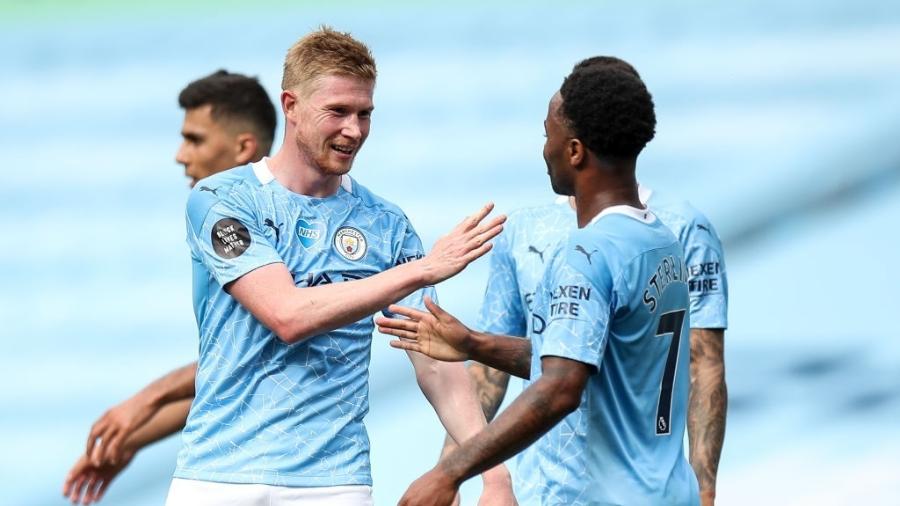  Kevin De Bruyne comemorando gol do Manchester City sobre o Norwich  - Robbie Jay Barratt / Getty Images