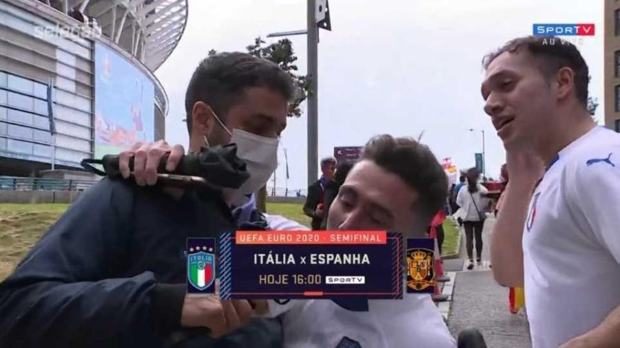 Repórter do SporTV sofre com torcedores de Itália e Espanha - Reprodução/SporTV