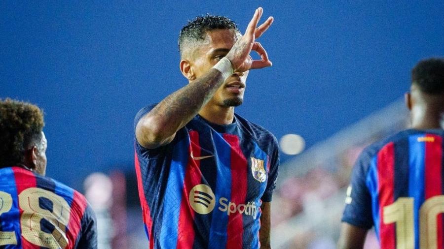 Raphinha comemora seu 1° gol marcado com a camisa do Barcelona - Reprodução/Instagram