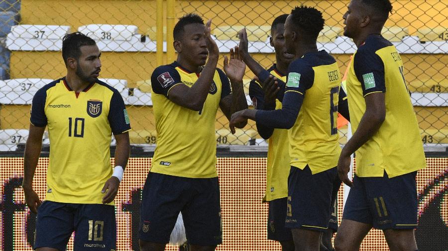Equador comemora gol na vitória por 3 a 2 contra a Bolívia, pelas Eliminatórias para a Copa do Mundo de 2022 - Getty Images