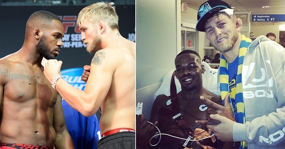 Uma das fotos clássicas pós-luta mostra Alexander Gustafsson e Jon Jones se encontrando no hospital, após Jones bater o sueco pelo cinturão dos meio-pesados - Getty Images e Reprodução/Instagram