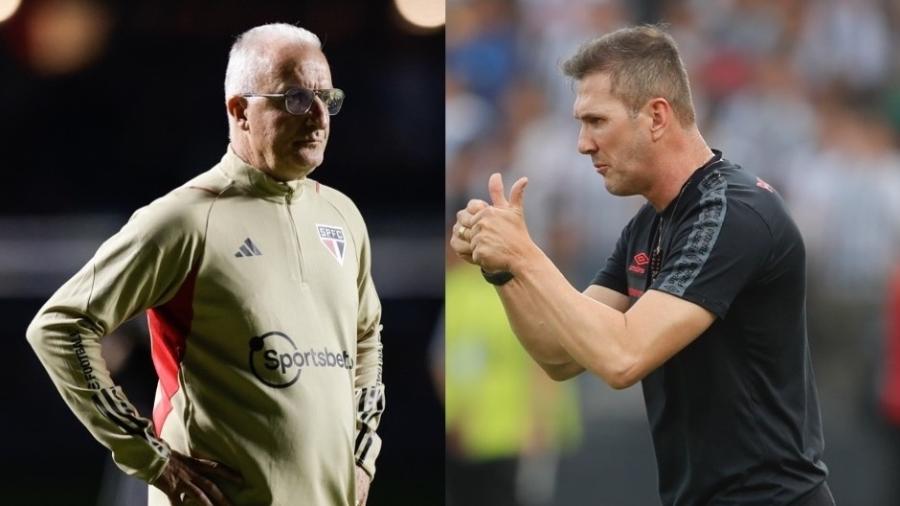 Os técnicos Dorival Júnior, do São Paulo, e o Paulo Turra, do Athletico - Alexandre Schneider/Getty Images e Daniel Apuy/Getty Images