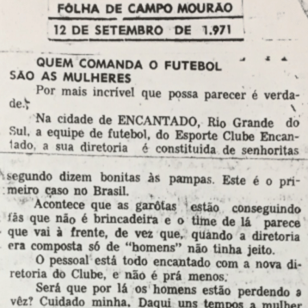 Trecho de notícia da Folha de Campo de Mourão de setembro de 1971