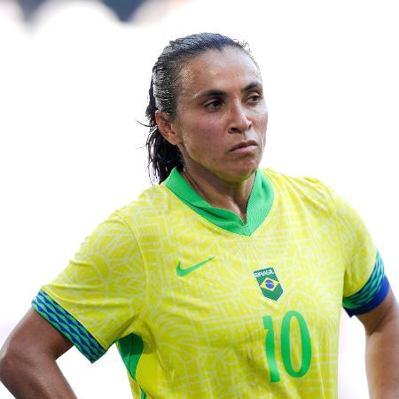 Marta, da seleção brasileira, em jogo contra a Espanha pelas Olimpíadas