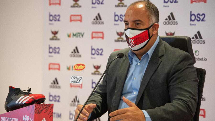 Marcos Braz, vice de Futebol do Flamengo, em entrevista coletiva - Alexandre Vidal / Flamengo