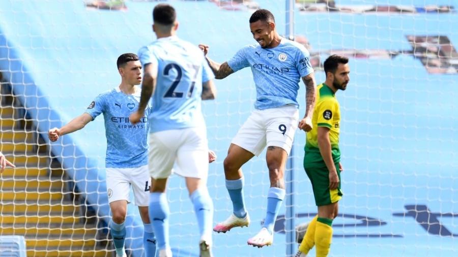 Gabriel Jesus marcou o primeiro gol do Manchester City na vitória sobre o Norwich - Reprodução/Site oficial Manchester City