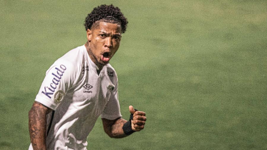 Marinho celebra gol do Santos contra o Goiás - Heber Gomes/AGIF