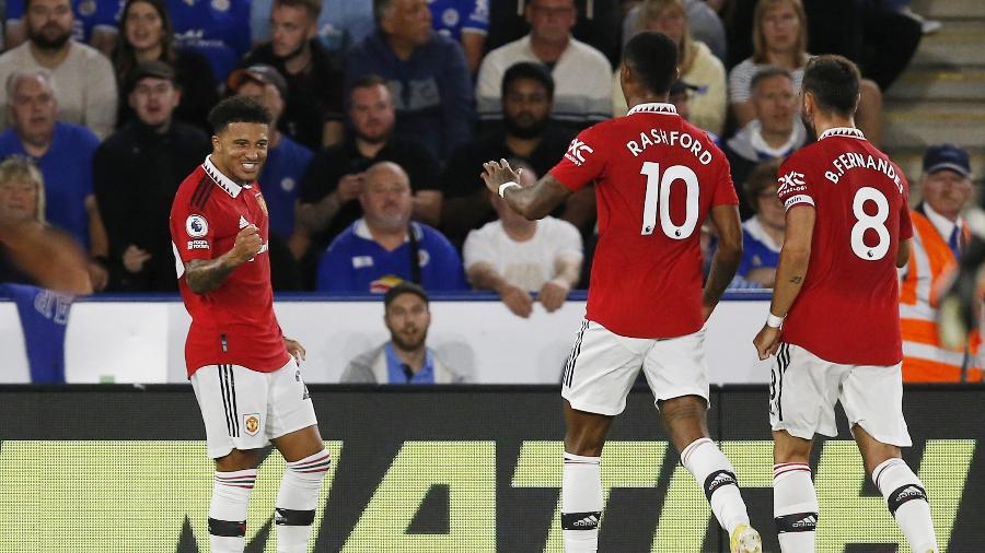 Jogadores do United comemoram gol sobre o Leicester no Inglês - CRAIG BROUGH/REUTERS