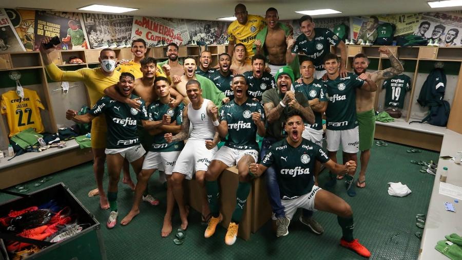 Jogadores do Palmeiras comemoram a classificação à semifinal da Libertadores após vitória de 3 a 0 sobre o Libertad - Cesar Greco