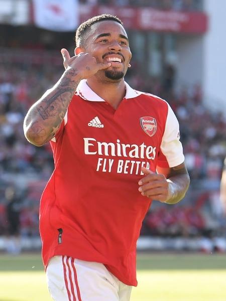 Gabriel Jesus comemora seu gol pelo Arsenal em amistoso - Photo by David Price/Arsenal FC via Getty Images