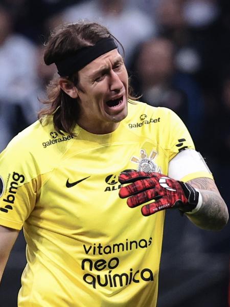 Cássio, goleiro do Corinthians, lamenta gol sofrido durante partida contra o Flamengo pela Libertadores - Ettore Chiereguini/AGIF