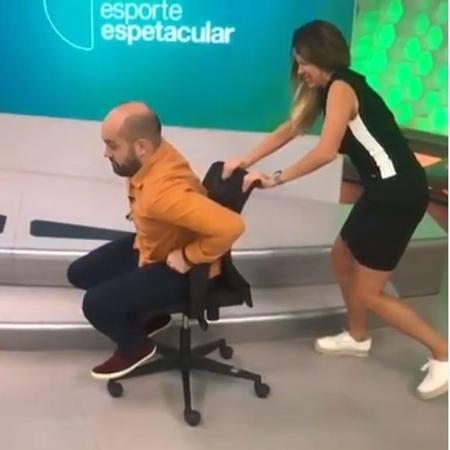 Bárbara Coelho e Lucas Gutierrez durante bastidores do Esporte Espetacular - Reprodução/Instagram