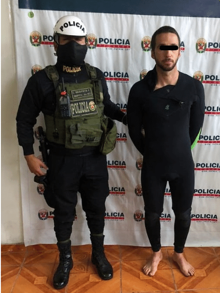 Tamil Martino foi preso por furar a quarentena e surfar - Divulgação/Polícia Nacional do Peru