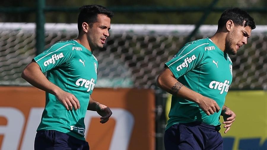 Luan e Gustavo Gómez em treino do Palmeiras - Cesar Greco/Ag. Palmeiras/Divulgação